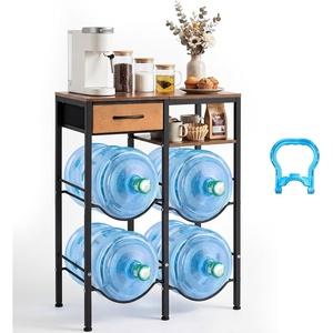 image:imageVEVOR 5 Gallon Water Jug Holder 4Tier Double Rows 3 or 5 Gallon Water Bottle Holder for 4 Bottles Heavy Duty Jug Rack Organizer with Storage Shelf Drawer Handle for Kitchen Office BlackBrown