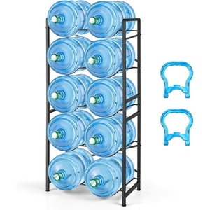 image:imageVEVOR 5 Gallon Water Jug Holder for 10 Bottles 5Tier Double Rows 3 or 5 Gallon Water Bottle Holder with Handle Heavy Duty Jug Rack Organizer Easy Assembly for Kitchen Office Restaurant Black