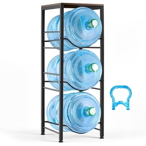 image:imageVEVOR 5 Gallon Water Jug Holder for 3 Bottles 4Tier 3 or 5 Gallon Water Bottle Holder with Top Shelf Handle Heavy Duty Jug Rack Organizer Detachable for Kitchen Home Office BlackBrown128 x 1299 x 3614 in