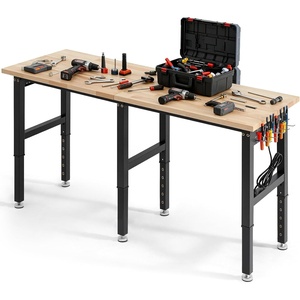 image:imageVEVOR Adjustable Workbench 5000 lbs Capacity 72 x 24 Inch Oak Wood Top Workstation with 4 AC Outlets amp 2 USB Ports HeavyDuty Hardwood Worktable for Garage Workshop Home Office Commercial72 x 24 x 29139 in