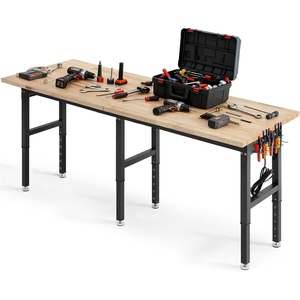 image:imageVEVOR Adjustable Workbench 5000 lbs Capacity 72 x 24 Inch Oak Wood Top Workstation with 4 AC Outlets amp 2 USB Ports HeavyDuty Hardwood Worktable for Garage Workshop Home Office Commercial96 x 24 x 29139 in  2438 x 610 x 740990 mm