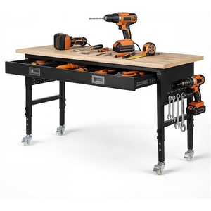 image:imageVEVOR Adjustable Workbench 5000 lbs Capacity 72 x 24 Inch Oak Wood Top Workstation with 4 AC Outlets amp 2 USB Ports HeavyDuty Hardwood Worktable for Garage Workshop Home Office CommercialDrawerUniversal Wheels60x24x417