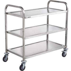 image:imageVEVOR Extra Large Utility Cart 3 Tier Rolling Cart with Adjustable Shelf Stainless Steel Kitchen Serving Cart with Swivel Casters Brake Wheels Metal Food Storage Service Trolley 37L x 20D x 37H