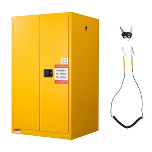 image:imageVEVOR Flammable Cabinet 45 Gal 18 x 43 x 65 Yellow  ColdRolled Steel Explosion Proof 2 Adjustable Shelves 2 Manual Doors Industrial Use34 x 38 x 65