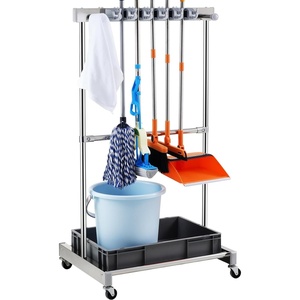 image:imageVEVOR Garden Tool Organizer 10 Slots with Hooks Yard Tool Tower Rack with Wheels for Garage Organization and Storage Hold LongHandled ToolRakeBroom Metal Tool Stand Holder for Shed Outdoor