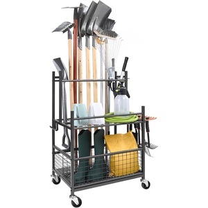 image:imageVEVOR Garden Tool Organizer 16 Slots with Hooks Yard Tool Tower Rack with Wheels for Garage Organization and Storage Hold LongHandled ToolRakeBroom Metal Tool Stand Holder for Shed Outdoor
