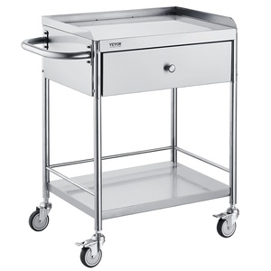 image:imageVEVOR Lab Serving Cart Utility Cart Stainless Steel Medical Cart with Two Drawers for lab Equipment Use Grade I Stainless Steel Utility Services 2 Shelves 2 DrawerCatering Cart