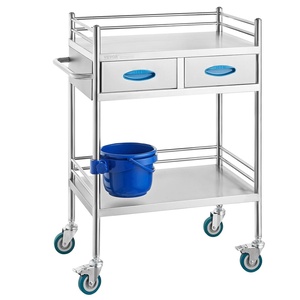 image:imageVEVOR Lab Serving Cart Utility Cart Stainless Steel Medical Cart with Two Drawers for lab Equipment Use Grade I Stainless Steel Utility Services 2 Shelves 2 DrawerUtility Cart