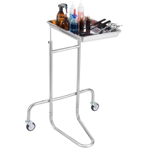 image:imageVEVOR Medical Instruments Stand with Adjustable Tray Mayo Stand Double Post Stainless Steel Lab Carts Secure Height Adjustments 3453 Lab Rolling Cart for Lab Clinic Hospital SalonAdjustable Tray