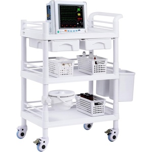 image:imageVEVOR Medical Mobile Trolley Cart with 2 Drawers amp 3 Trash Cans 2 Tiers Beauty Salon Rolling Trolley with 4 Silent Wheels amp 2 Dirts Bucket amp Bowl Medical Utility Cart for Hospital Dental Clinic Lab3tier shelves