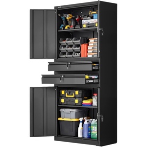 image:imageVEVOR Metal Storage Cabinet 180 lbs Shelf Load Capacity 7087 Tall Garage Tool Storage Cabinet with 2 Locking Doors Adjustable Shelves 2 Drawers Pegboard for Garage Home Office Utility RoomImmovable4 door