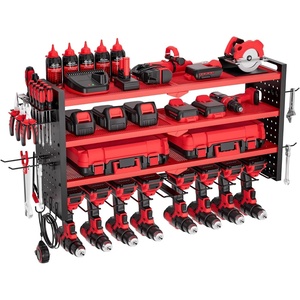 image:imageVEVOR Power Tool Organizer Wall Mount 3Layer Storage Rack with 4 Drill Holders Tools Holder and Storage Rack with Side Pegboards Garage Tool Organizer for Garage Workbench and Workshop4Layer 8 Drill