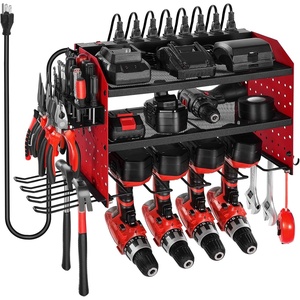 image:imageVEVOR Power Tool Organizer with Charging Station 3Layer Drill Storage Rack with 4 Drill Holders amp Side Pegboard Garage Tool Organizer Built in 8 Outlet Power Strips for Garage Workbench Workshop3Layer 4 Drill