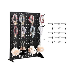 image:imageVEVOR Rotating Pegboard Display Stand 74 x 74 x 17 in 4Sided Spinning Peg Board Display with 24 Hooks Thickened ColdRolled Steel Craft Rack Organizer for Grocery Retail Store Jewelry Shop Black1 PCS