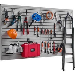 image:imageVEVOR Slat Wall Paneling 8 x 4 ft PVC Garage Slatwall with Accessories Grey Slat Wall EasytoInstall Adjustable Slatwall Panel with Coupling Structure amp DIY Cutting Fits for Storage amp DisplayGray
