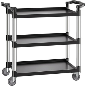image:imageVEVOR Utility Cart 300 lbs Load Capacity 2Tier Utility Plastic Cart with 360 Swivel Wheels 2 with Brakes 244 x 161inch Food Service Cart for Warehouse Office Home Restaurant Kitchen3 Tier330LBS