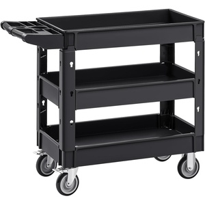 image:imageVEVOR Utility Cart 3Tier Plastic Service Cart with 550LBS Capacity 360 Swivel Casters Including 2 Locking Wheels Medium Lipped Shelves Ergonomic Handle for Garage Warehouse Cleaning Tasks