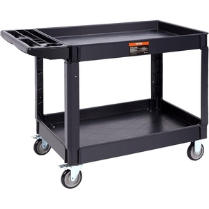 image:imageVEVOR Utility Cart 550 lbs Capacity 2 Tier Service Cart with 360 Swivel amp Fixed Wheels 2 with Brakes Heavy Duty Plastic Rolling with Storage Tray Tool Storage for Garage Warehouse Workshop Gray2559D x 4567W x 3346H