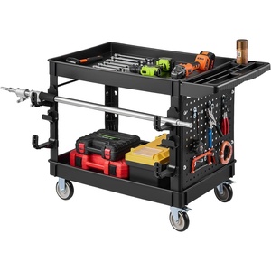 image:imageVEVOR Utility Cart 550 lbs Capacity 2 Tier Service Cart with 360 Swivel amp Fixed Wheels 2 with Brakes Heavy Duty Plastic Rolling with Storage Tray Tool Storage for Garage Warehouse Workshop Gray448  24  33 in