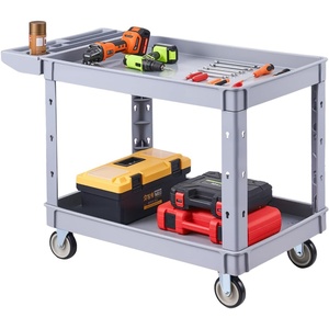 image:imageVEVOR Utility Cart 550 lbs Capacity 2 Tier Service Cart with 360 Swivel amp Fixed Wheels 2 with Brakes Heavy Duty Plastic Rolling with Storage Tray Tool Storage for Garage Warehouse Workshop Gray4488 x 2402 x 3307 in