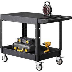image:imageVEVOR Utility Cart 550 lbs Load Capacity 37 x 254inch Service Cart TwoShelf Heavy Duty Plastic Utility Cart with 360 Swivel Wheels 2 with Brakes Suitable for Warehouse Garage Cleaning550 LBSLarge