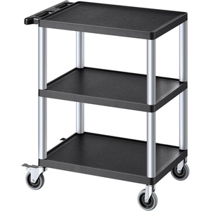 image:imageVEVOR Utility Cart 550 lbs Load Capacity 37 x 254inch Service Cart TwoShelf Heavy Duty Plastic Utility Cart with 360 Swivel Wheels 2 with Brakes Suitable for Warehouse Garage Cleaning300 LBS3 Tier