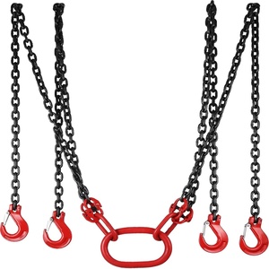 image:imageHappybuy 10FT Chain Sling 516 Inch X 10 FT Engine Lift Chain G80 Alloy Steel Engine Chain Hoist Lifts 3 Ton with 4 Leg Grab Hooks Used in Mining Machinery Ports Building10FT