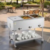 image:imageVEVOR 6Pan Commercial Propane Steam Table LP Gas Outdoor Soup Warmer with Drain Valve and 3 Wheels Stainless Steel Propane Food Warmer with Adjustable Temperature for Restaurant Outdoor Camping311 Pan72QT