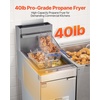 image:imageVEVOR Commercial Deep Fryer 3Burner Fryer for Restaurants Stainless Steel Floor Standing Deep Fryers with Dual Baskets and Adjustable Temperature Propane Powered 40 lbs Capacity 90000 BTUPropane Powered