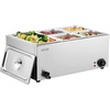 image:imageVEVOR Commercial Food Warmer 1500W Electric Stainless Steel Steam Food Warmer with Lid 4Pan Fast Heating Countertop Buffet Bain Marie with Soup amp Perforated Ladles for Catering Restaurant Party1x13Pan and 4x16Pan 24QT