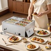 image:imageVEVOR Commercial Food Warmer 1500W Electric Stainless Steel Steam Food Warmer with Lid 4Pan Fast Heating Countertop Buffet Bain Marie with Soup amp Perforated Ladles for Catering Restaurant Party6x13Pan 48QT