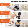 image:imageVEVOR Commercial Waffle Maker DualHead Round Waffle Baker Machine 2460W NonStick Stainless Steel Belgian Waffle Iron with Temp and Time Control Handle for Restaurant Bakery Snack Bar Family4Pcs2