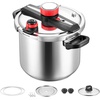 image:imageVEVOR Pressure Cooker 10Qt Pressure Cooker Stainless Steel Pressures Canner with Steaming Rack Tempered Glass Lid Three Pressures Settings for Meat Beans Rice Soup Sauces Cook up to 100 kPa12 Quarts