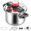 image:imageVEVOR Pressure Cooker 10Qt Pressure Cooker Stainless Steel Pressures Canner with Steaming Rack Tempered Glass Lid Three Pressures Settings for Meat Beans Rice Soup Sauces Cook up to 100 kPa63 Quarts