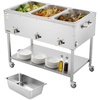 image:imageVEVOR 6Pan Commercial Propane Steam Table LP Gas Outdoor Soup Warmer with Drain Valve and 3 Wheels Stainless Steel Propane Food Warmer with Adjustable Temperature for Restaurant Outdoor Camping311 Pan72QT