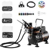 image:imageVEVOR Airbrush Kit 16 HP Air Brush Kit with Air Compressor and Tank 1 DualAction Professional Airbrush with 1 Tip Hose Acrylic Paint 2 Fans for Cake Decorating Model Painting Nail Art6 Colors Set  3 Airbrushes