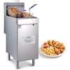 image:imageVEVOR Commercial Deep Fryer 3Burner Fryer for Restaurants Stainless Steel Floor Standing Deep Fryers with Dual Baskets and Adjustable Temperature Propane Powered 40 lbs Capacity 90000 BTUPropane Powered