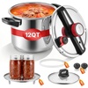 image:imageVEVOR Pressure Cooker 10Qt Pressure Cooker Stainless Steel Pressures Canner with Steaming Rack Tempered Glass Lid Three Pressures Settings for Meat Beans Rice Soup Sauces Cook up to 100 kPa12 Quarts