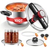 image:imageVEVOR Pressure Cooker 10Qt Pressure Cooker Stainless Steel Pressures Canner with Steaming Rack Tempered Glass Lid Three Pressures Settings for Meat Beans Rice Soup Sauces Cook up to 100 kPa10 Quarts