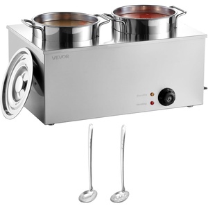 image:imageETL Listed VEVOR Electric Soup Warmer Three 74QT Stainless Steel Round Pot 86185F Adjustable Temp 1200W Commercial Bain Marie with AntiDry Burn Soup Station for Restaurant Buffet Silver26L Pots