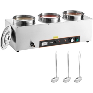 image:imageETL Listed VEVOR Electric Soup Warmer Three 74QT Stainless Steel Round Pot 86185F Adjustable Temp 1200W Commercial Bain Marie with AntiDry Burn Soup Station for Restaurant Buffet Silver36L Pots