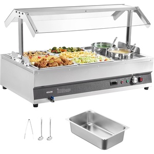 image:imageETL Listed VEVOR Electric Soup Warmer Three 74QT Stainless Steel Round Pot 86185F Adjustable Temp 1200W Commercial Bain Marie with AntiDry Burn Soup Station for Restaurant Buffet Silver26L Pots and 613 Pans