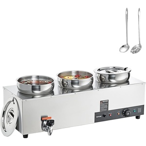 image:imageETL Listed VEVOR Electric Soup Warmer Three 74QT Stainless Steel Round Pot 86185F Adjustable Temp 1200W Commercial Bain Marie with AntiDry Burn Soup Station for Restaurant Buffet Silver37L Pots