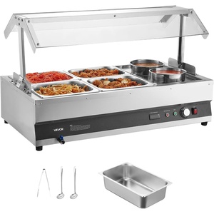 image:imageETL Listed VEVOR Electric Soup Warmer Three 74QT Stainless Steel Round Pot 86185F Adjustable Temp 1200W Commercial Bain Marie with AntiDry Burn Soup Station for Restaurant Buffet Silver26L Pots and 412 Pans