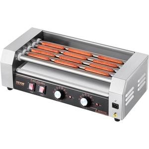 image:imageVEVOR Hot Dog Roller 30 Hot Dog 11 Rollers Stainless Steel Sausage Grill Cooker 1600W Commercial Hot Dog Machine with Dual Temp Control Cover Side Storage Box Removable Shelf amp Oil Drip Tray5 Rollers
