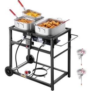 image:imageVEVOR Outdoor Propane Deep Fryer DualTank 16QTx2 Large Capacity Commercial Fryer Stainless Steel Fish Cooker with 3 Basket Thermometer Floor Standing Fryers for Catering Event Camping 50000 BTU36QT18QTX2