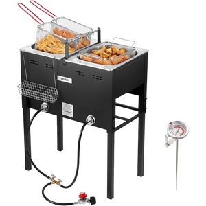 image:imageVEVOR Outdoor Propane Deep Fryer DualTank 16QTx2 Large Capacity Commercial Fryer Stainless Steel Fish Cooker with 3 Basket Thermometer Floor Standing Fryers for Catering Event Camping 50000 BTU32QT 16QTX2