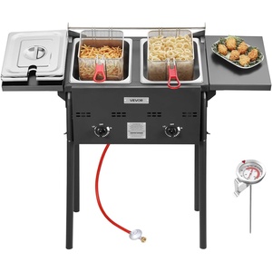 image:imageVEVOR Outdoor Propane Deep Fryer DualTank 16QTx2 Large Capacity Commercial Fryer Stainless Steel Fish Cooker with 3 Basket Thermometer Floor Standing Fryers for Catering Event Camping 50000 BTU16QT8QTX2