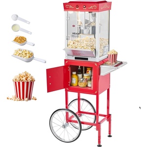 image:imageVEVOR Popcorn Machine 8oz Stainless Steel Kettle 800W Commercial Countertop Popcorn Maker 48 Cups per Batch Theater Style Popper with 2Button Control Glass Wall PC Door 1 Scoop 3 Spoons RedRed with cart