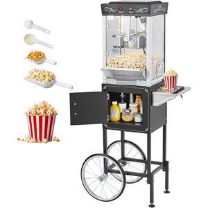 image:imageVEVOR Popcorn Machine 8oz Stainless Steel Kettle 800W Commercial Countertop Popcorn Maker 48 Cups per Batch Theater Style Popper with 2Button Control Glass Wall PC Door 1 Scoop 3 Spoons RedBlack with cart
